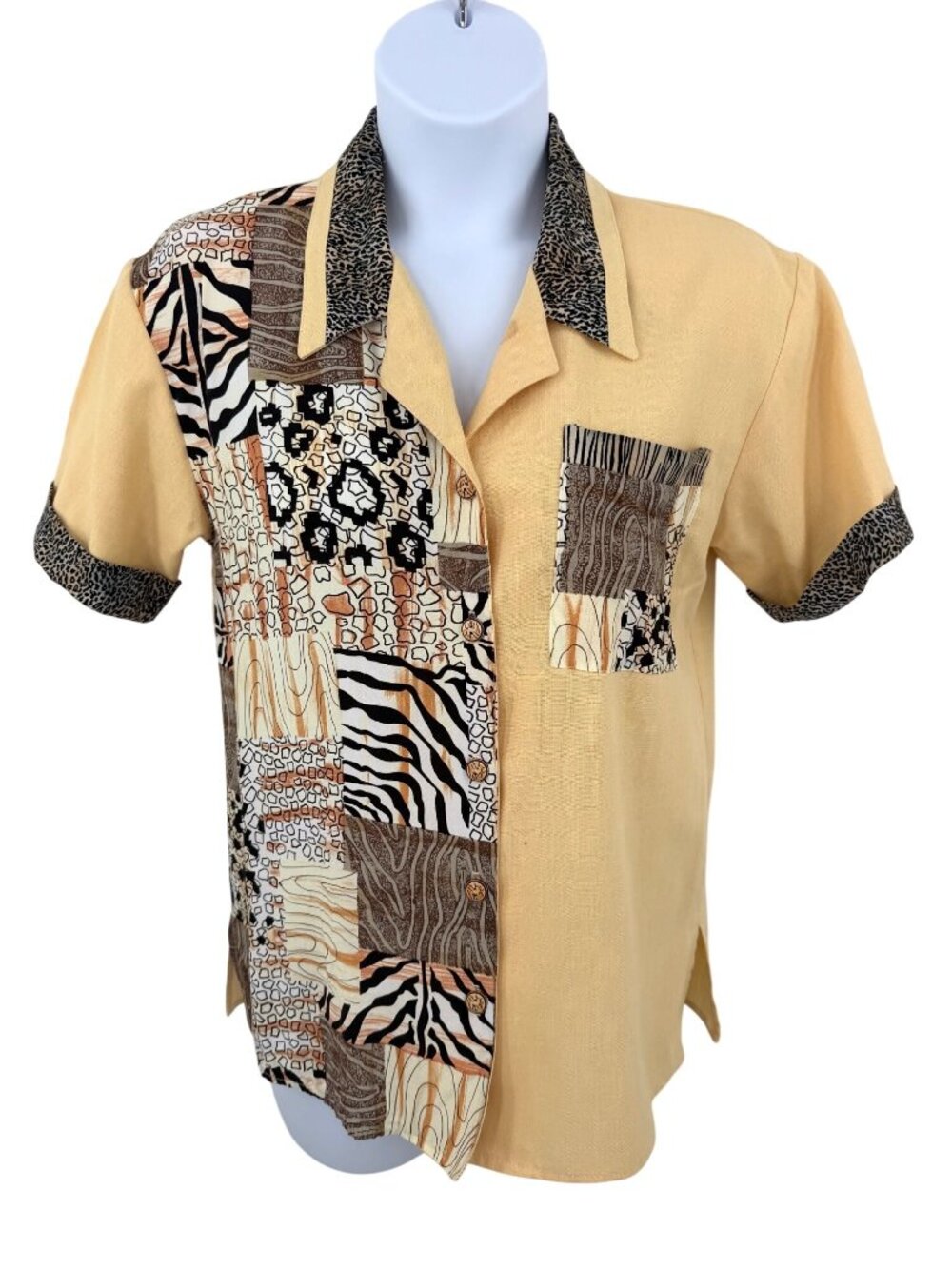 Vintage City Girl by Nancy Bolen Safari Patchwork Shirt With Animal Print Accent